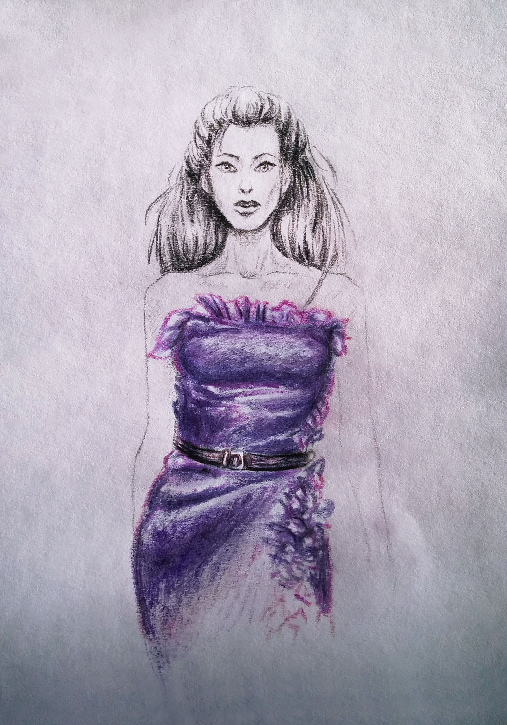 Fashion illustration Girl in lilac dress art by artist Alice Croft Рисунок Девушка в лиловом платье